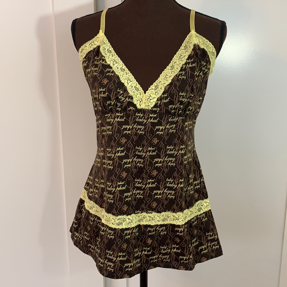 brown and yellow baby phat tank